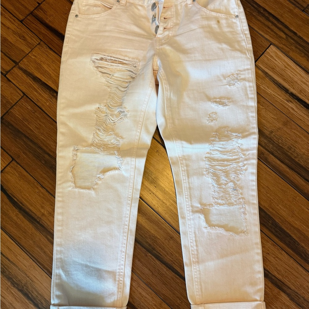 Distressed White Jeans